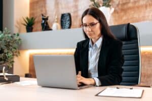 freelance lawyer working on her laptop