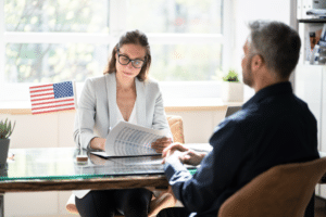 Immigration lawyer working with a client
