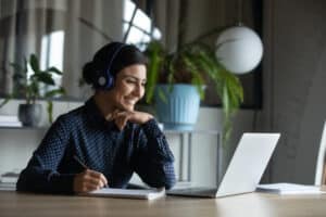 Remote lawyer on a video call with the hiring attorney