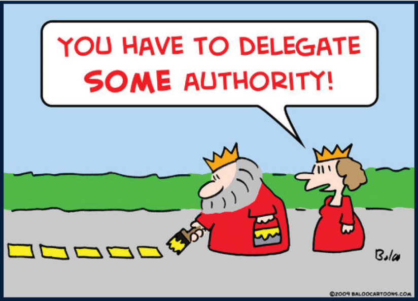 Humor image explaining the concept of delegating some authority